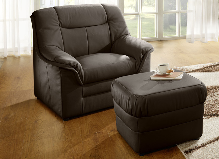 Gestoffeerde meubels - Gestoffeerd meubilair met bekleding van echt leer, in Farbe BRUIN, in Ausführung Kruk Ansicht 1