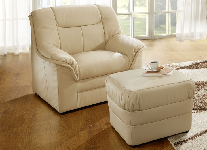 Gestoffeerde meubels - Gestoffeerd meubilair met bekleding van echt leer, in Farbe CRÈME, in Ausführung Kruk Ansicht 1