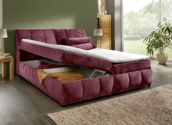 Boxspring - Boxspringbed met opbergruimte in het hoofdbord en de bedbox, in Farbe BORDEAUX Ansicht 1