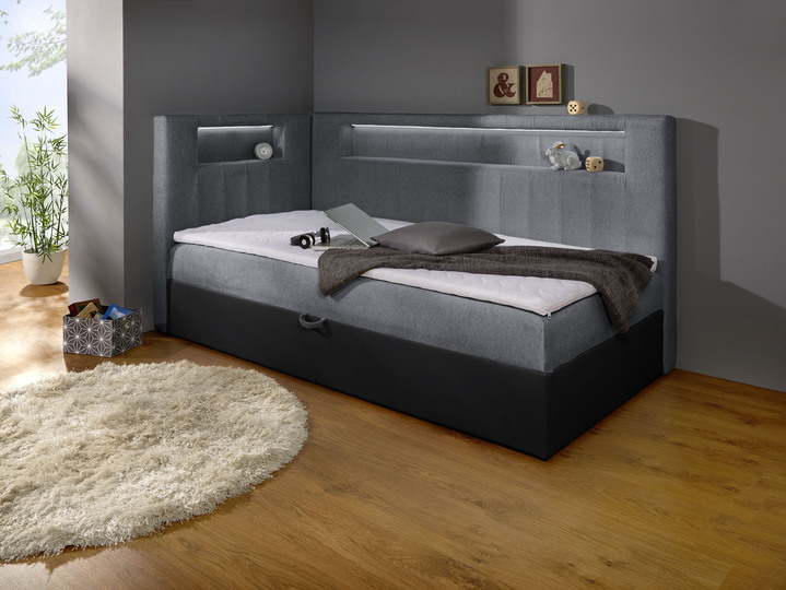 Boxspringbetten - Boxspringbett mit integrierter LED-Beleuchtung, in Farbe SCHWARZ-GRAU, in Ausführung Mit Kopfteil Ansicht 1