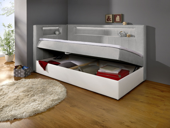 Boxspring - Boxspring met geïntegreerde LED-verlichting, in Farbe WIT-ZILVER, in Ausführung Met hoofdbord Ansicht 1
