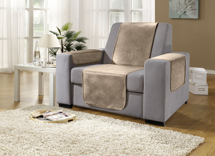 Grand foulards - Fauteuil- en bankbeschermers met antisliplaag, in Größe 101 (Fauteuilbeschermer, 50 x 150 cm) bis 865 (2 armleuningbeschermers, 50 x 70 cm), in Farbe TAUPE Ansicht 1