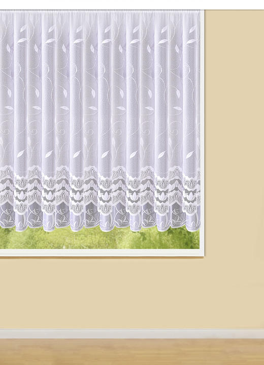 Klassiek - Licht gebloemd raamgordijn, in Größe 136 (100 x 300 cm) bis 174 (160 x 600 cm), in Farbe WIT Ansicht 1