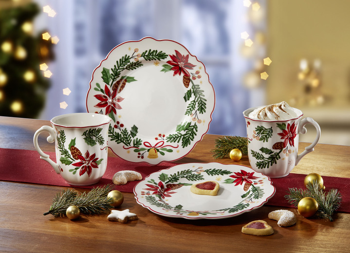 - Kerstservies van fijn bone china-porselein - Kerstservies van fijn bone china-porselein, in Farbe WIT-GROEN-ROOD, in Ausführung Set van 2 bekers