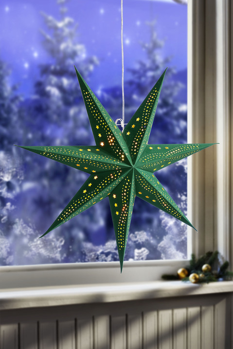Kerstmis - Verlichte raamster, in Farbe PIJNGROEN