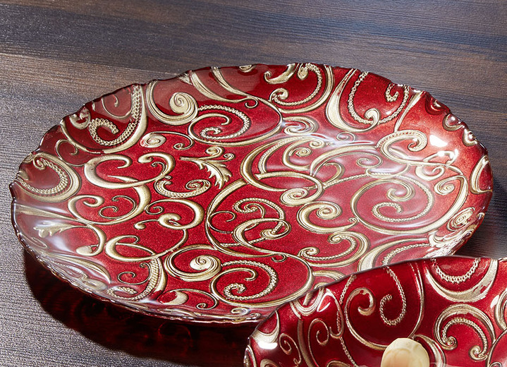 - Borden en schalen van glas met goudkleurig reliëf, in Farbe ROOD, in Ausführung Bord, klein Ansicht 1