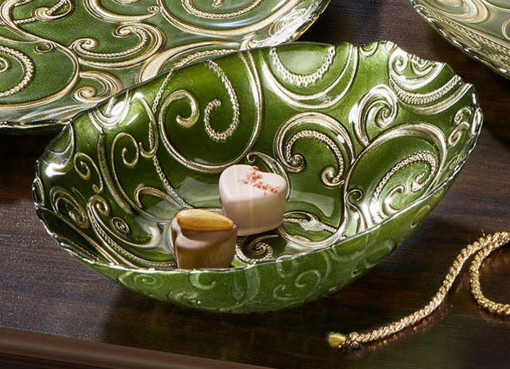 Kerstdecoraties - Borden en schalen van glas met goudkleurig reliëf, in Farbe GRÜN, in Ausführung Schaal Ansicht 1