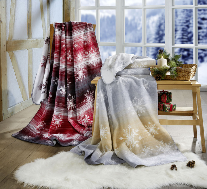 Woondekens - Supercomfortabel dekentje met sneeuwvlokkenmotief, in Farbe CRÈME