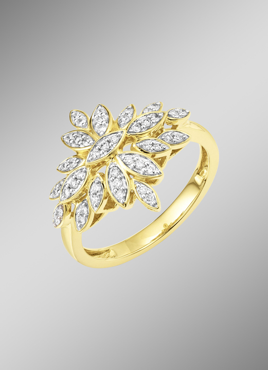 Ringen - Damesring in bloemmotief met 45 briljant geslepen diamanten, in Größe 160 bis 220, in Farbe  Ansicht 1