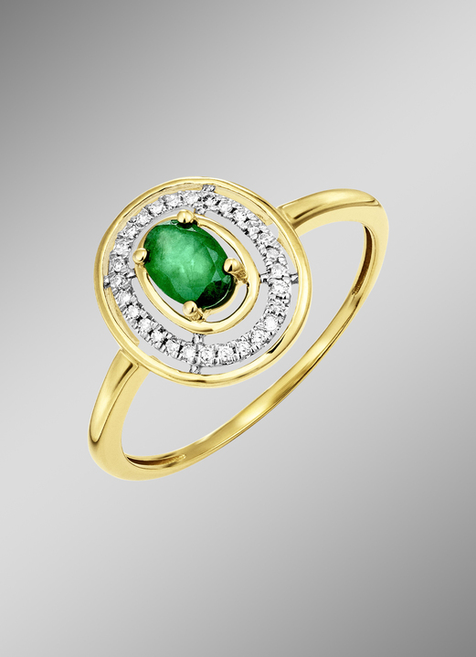 Ringen - Damesring met smaragd en diamanten, in Größe 160 bis 220, in Farbe  Ansicht 1