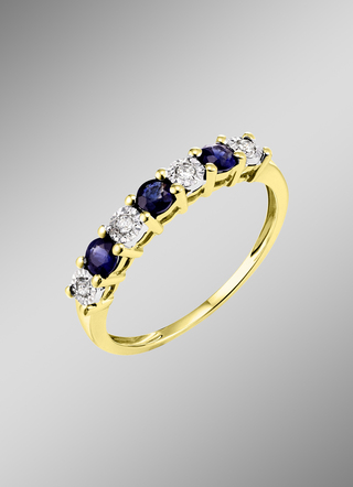 Damesring met echte saffier en diamanten