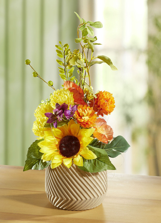 Kunst- & textielplanten - Bloemstuk in keramieken pot, in Farbe GEEL-ORANJE