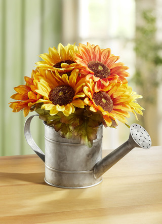 Zonnebloemen in gieter