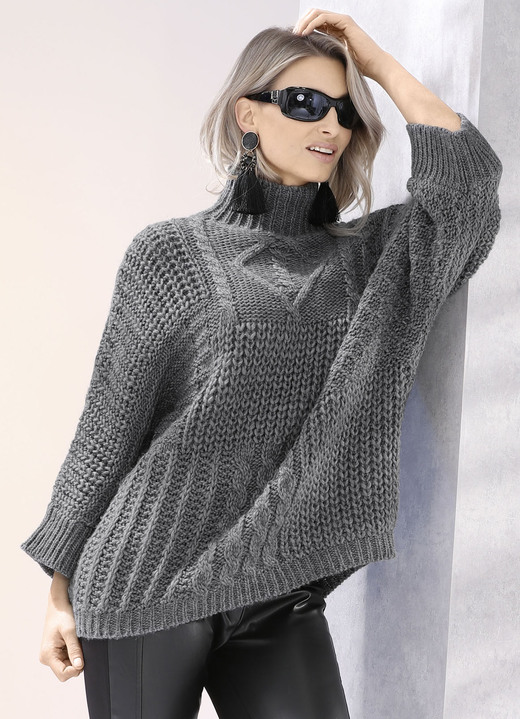 Basics - Trui met alpaca-inhoud Basics - Trui met alpaca-inhoud, in Größe L(44/46) bis XS (32/34), in Farbe GEVLEKT GRAFIET