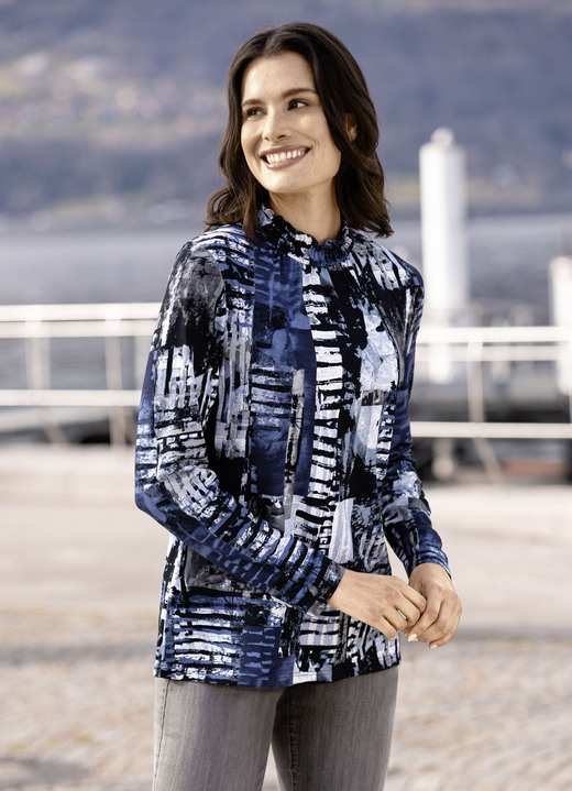 Lange mouw - Overhemd van fijne jersey, in Größe 036 bis 050, in Farbe BLAUW-MULTICOLOR