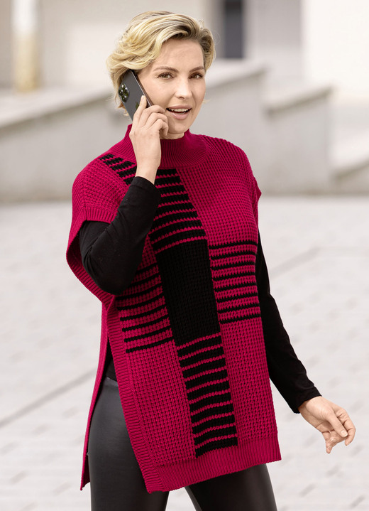 Spencer - wafel-textuur trui, in Größe L(44/46) bis XXL(52/54), in Farbe ROOD-ZWART Ansicht 1