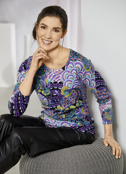 Pullover & breimode - Fijngebreide trui Pullover & breimode - Fijngebreide trui, in Größe L(44/46) bis XXL(52/54), in Farbe LILA-MUEERKLEURIG