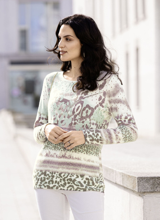 Lange mouw - Trui met kasjmier Lange mouw - Trui met kasjmier, in Größe 036 bis 052, in Farbe MINT-ECRU-VEELKLEURIG