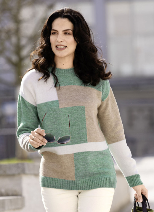 Lange mouw - Zacht aanvoelende trui Lange mouw - Zacht aanvoelende trui, in Größe L(44/46) bis XL(48/50), in Farbe MINT ECRU TAUPE
