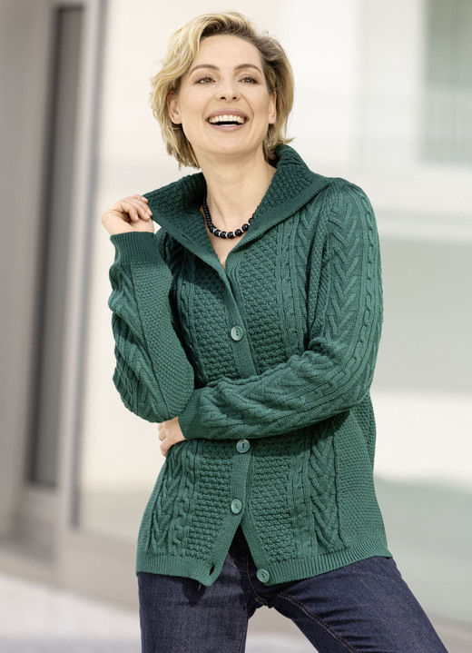 Basics - Strickjacke in Strukturmix, in Größe 038 bis 052, in Farbe DUNKELGRÜN Ansicht 1