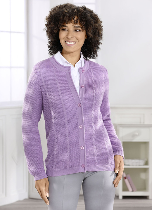 Basics - Strickjacke mit Schurwolle, in Größe 038 bis 054, in Farbe FLIEDER