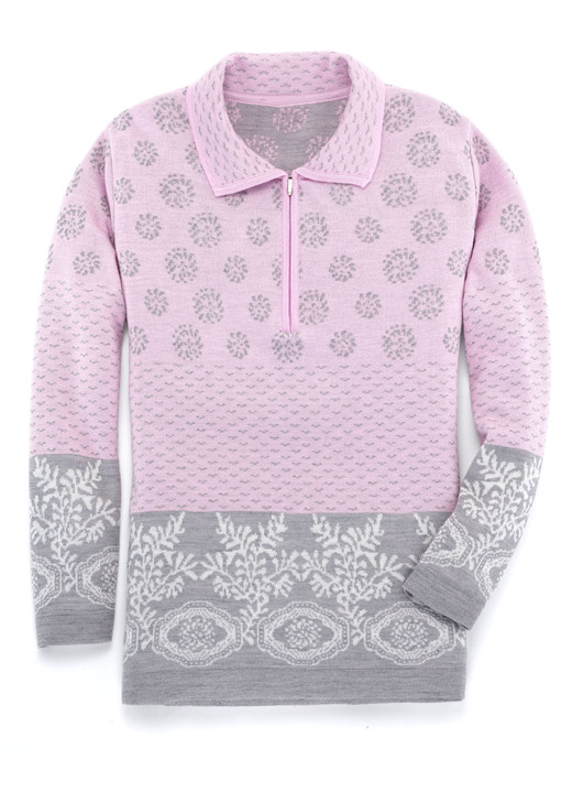 Langarm - Pullover in Jacquard-Dessin Langarm - Pullover in Jacquard-Dessin, in Größe 036 bis 052, in Farbe ROSÉ-GRAU MELIERT