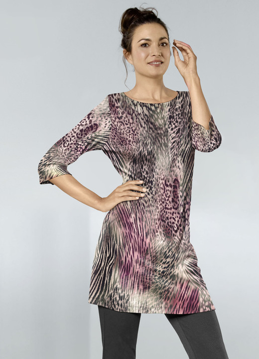Klaus Modelle - Gebreide tuniek met dierenbontdessin, in Größe 038 bis 054, in Farbe ROSÉ-MULTICOLOR