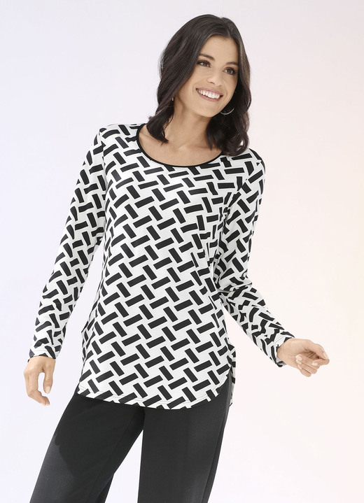 Shirts - Shirt met all-over patroon, in Größe 034 bis 040, in Farbe ECRU-ZWART Ansicht 1
