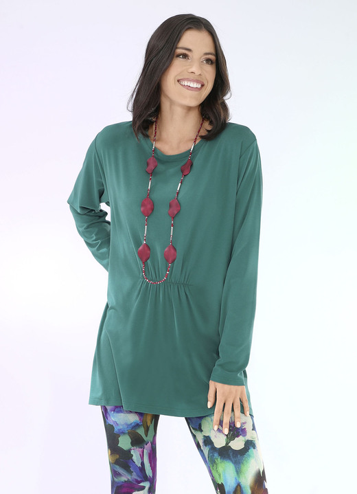Shirts - Lang shirt met plooien in 3 kleuren, in Größe 034 bis 052, in Farbe GROENTE Ansicht 1