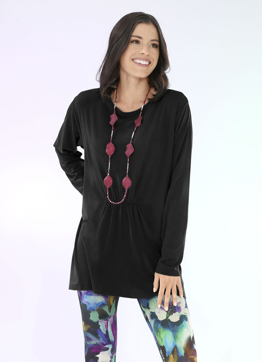 Shirts - Lang shirt met ruches in 3 kleuren, in Größe 034 bis 052, in Farbe ZWART Ansicht 1
