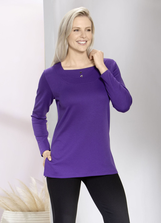 Lange mouw - Charmant sweatshirt met knoopsluiting in 2 kleuren, in Größe 040 bis 056, in Farbe PAARS Ansicht 1