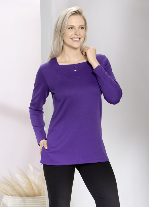Lange mouw - Charmant sweatshirt met knoopsluiting in 2 kleuren Lange mouw - Charmant sweatshirt met knoopsluiting in 2 kleuren, in Größe 040 bis 056, in Farbe PAARS