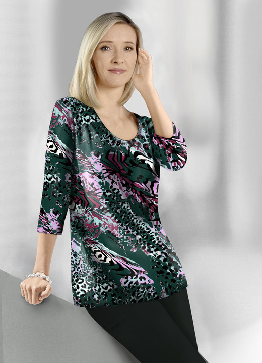 Shirts - Smaakvol overhemd met 3/4-mouwen, in Größe 038 bis 044, in Farbe GROEN-BESSEN-KLEURRIJK