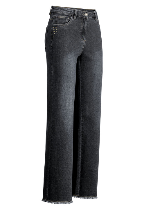 Jeans - Jeans met trendy franjes aan de zoom, in Größe 017 bis 050, in Farbe ZWART Ansicht 1