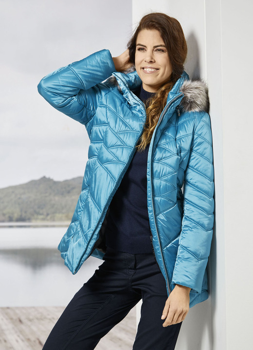 Winterjacken - Jacke mit abnehmbarem Kunstpelz-Besatz Winterjacken - Jacke mit abnehmbarem Kunstpelz-Besatz, in Größe 036 bis 052, in Farbe AQUAMARIN