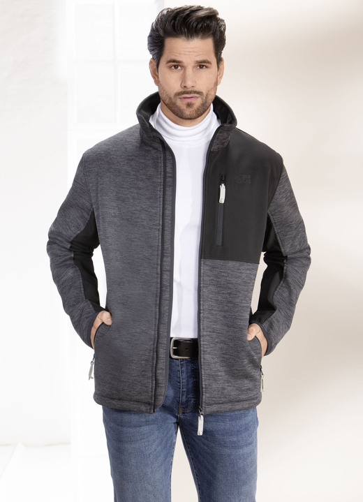 Functionele jassen - Softshelljack met fleece-afwerking, in Größe 3XL(58) bis XXL (56), in Farbe ANTRACIET ZWART
