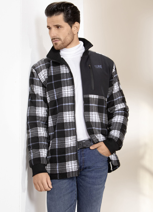 Jacken - Fleecejacke mit Steh-Umlegekragen Jacken - Fleecejacke mit Steh-Umlegekragen, in Größe 3XL (58) bis XXL (56), in Farbe SCHWARZ-NATUR-WEISS