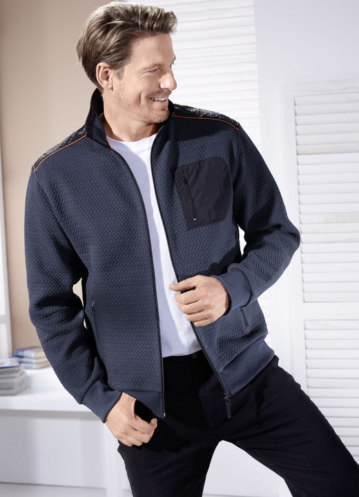 Shirts - Sweatjack gemaakt van getextureerde stof, in Größe 046 bis 062, in Farbe MARINE Ansicht 1