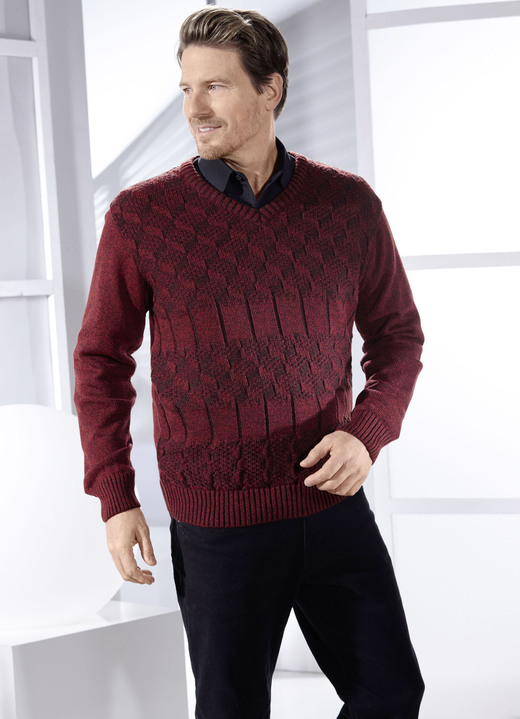 SALE % - Attraktiver Pullover mit V-Ausschnitt in 2 Farben, in Größe 046 bis 062, in Farbe ROTBRAUN Ansicht 1