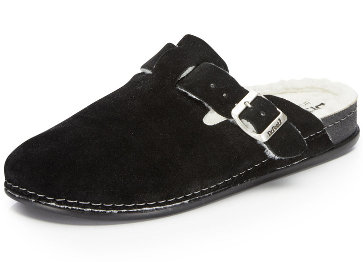 Huisschoenen - Zachte suède slippers, in Größe 040 bis 047, in Farbe ZWART Ansicht 1