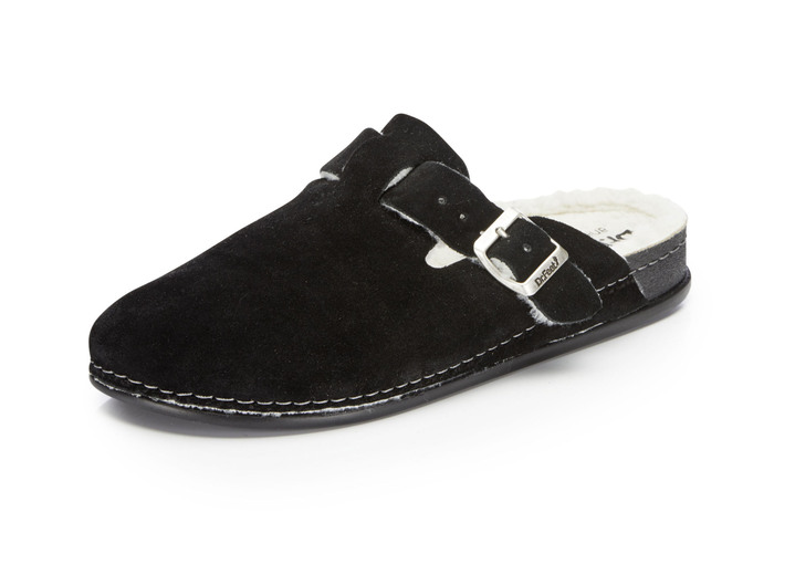 Huisschoenen - Slippers gemaakt van zacht suède, in Größe 040 bis 047, in Farbe ZWART Ansicht 1