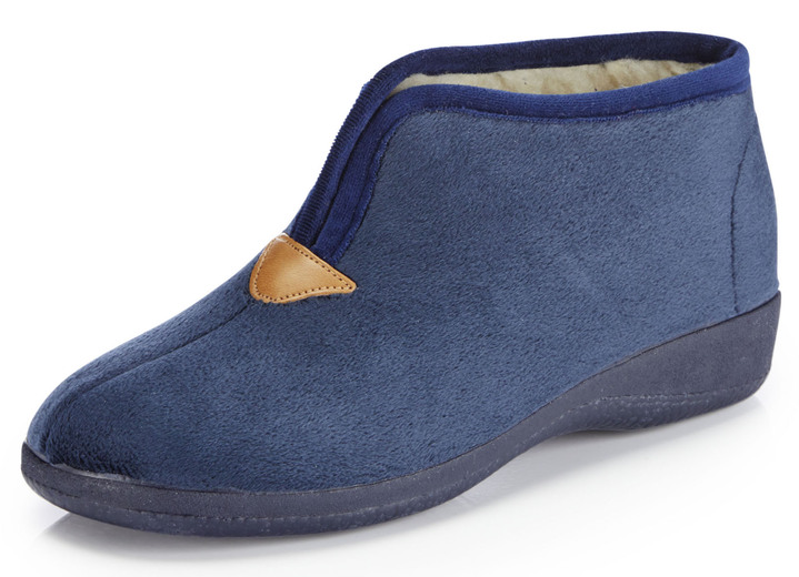 Huisschoenen - Laurina pantoffels van fluweelachtig textielmateriaal, in Größe 036 bis 042, in Farbe BLAUW Ansicht 1