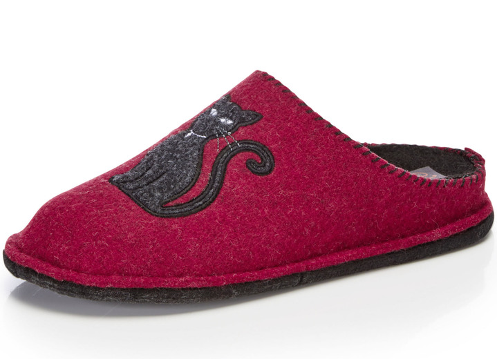 Huisschoenen - Klassieke damespantoffels, breedte H, met schattige kattenapplicatie, in Größe 036 bis 043, in Farbe ROOD Ansicht 1