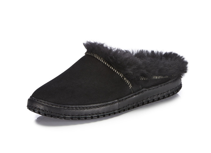Huisschoenen - Gemini pantoffels gemaakt van zacht, beste suède, in Größe 036 bis 042, in Farbe ZWART Ansicht 1