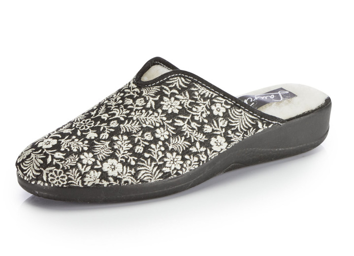 Huisschoenen - Laurina pantoffels met bloemenborduursel, in Größe 036 bis 042, in Farbe ZWART Ansicht 1