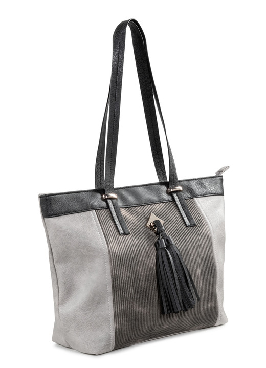 - Shopper met glanzende metalen lattenbodem, in Farbe TAUPE-ZWART Ansicht 1