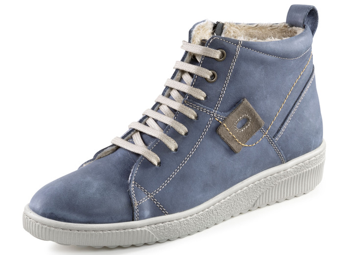 Laarzen & laarsjes - ELENA EDEN veterlaarsje van nubuckleer, met leren applicatie, in Größe 036 bis 042, in Farbe JEANS Ansicht 1