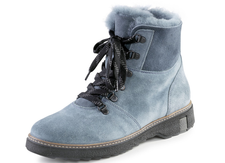 Schoenen - Waldläufer enkellaarzen met veters en een gezellige kraag van lamsleer, in Größe 3 1/2 bis 8, in Farbe JEANSBLAUW Ansicht 1