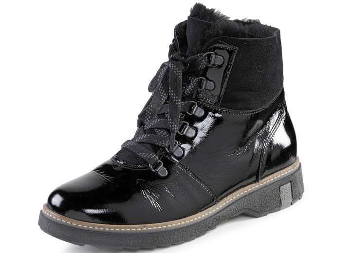 Stiefel & Stiefeletten - Waldläufer Schnür-Stiefelette mit kuscheligem Kragen aus Lammfell, in Größe 3 1/2 bis 8, in Farbe SCHWARZ Ansicht 1