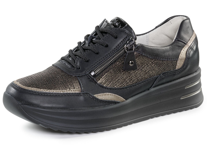 - Waldläufer sneakers met glinsterende reliëfinzetstukken, in Größe 3 1/2 bis 8, in Farbe ZWART-BRONS Ansicht 1